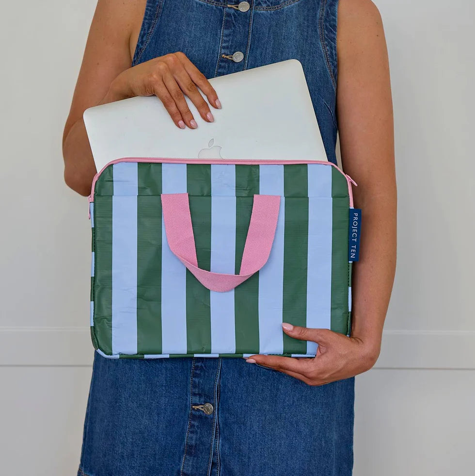 Project Ten Laptop Case Green Blue Stripe