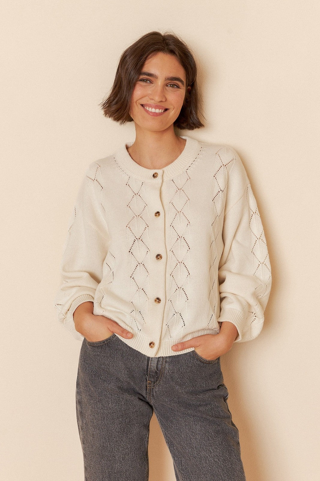 Indi & Cold RD148 Fantasy Knit Jacket White
