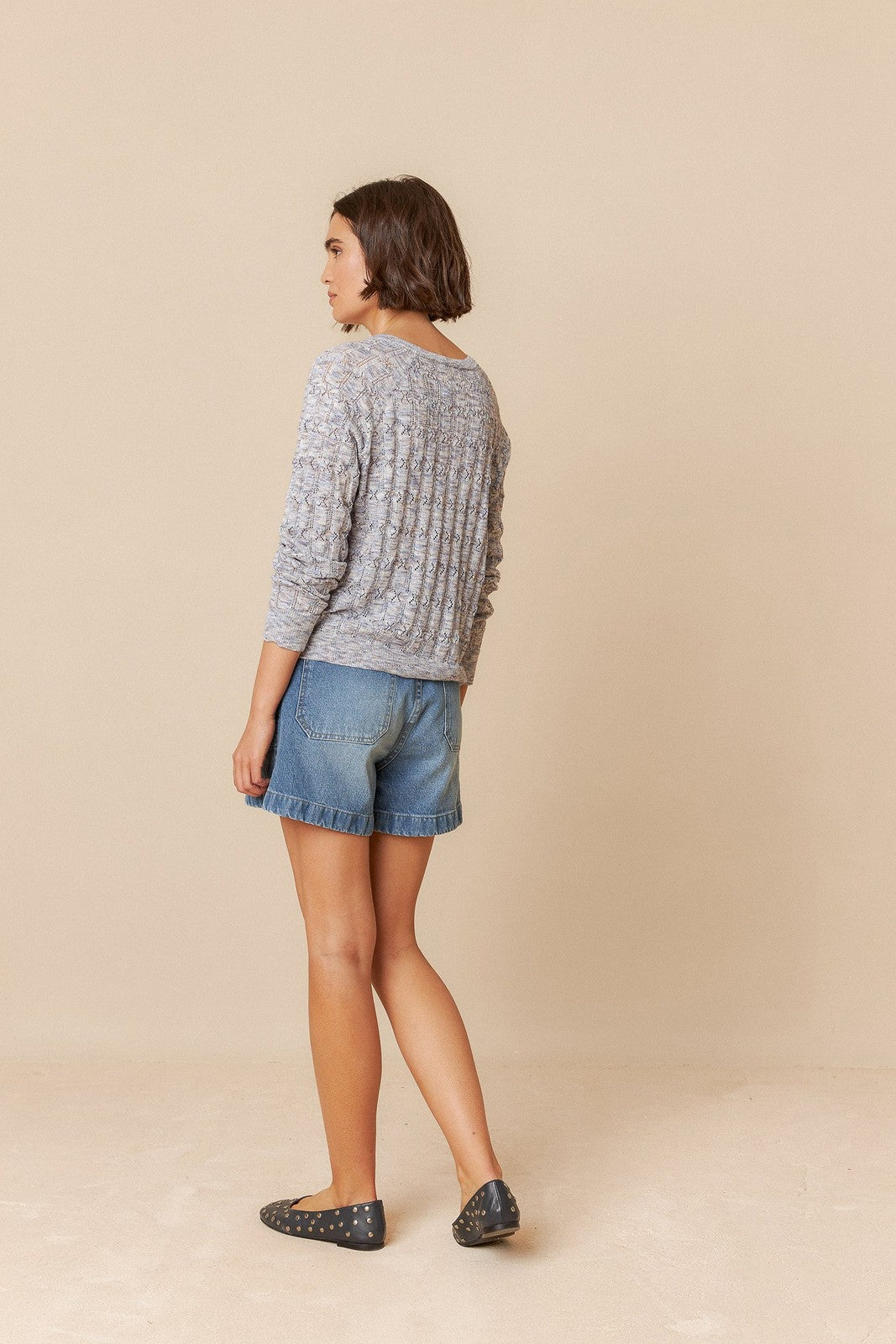 Indi & Cold RD466 Pointelle Knit Sweater Azul