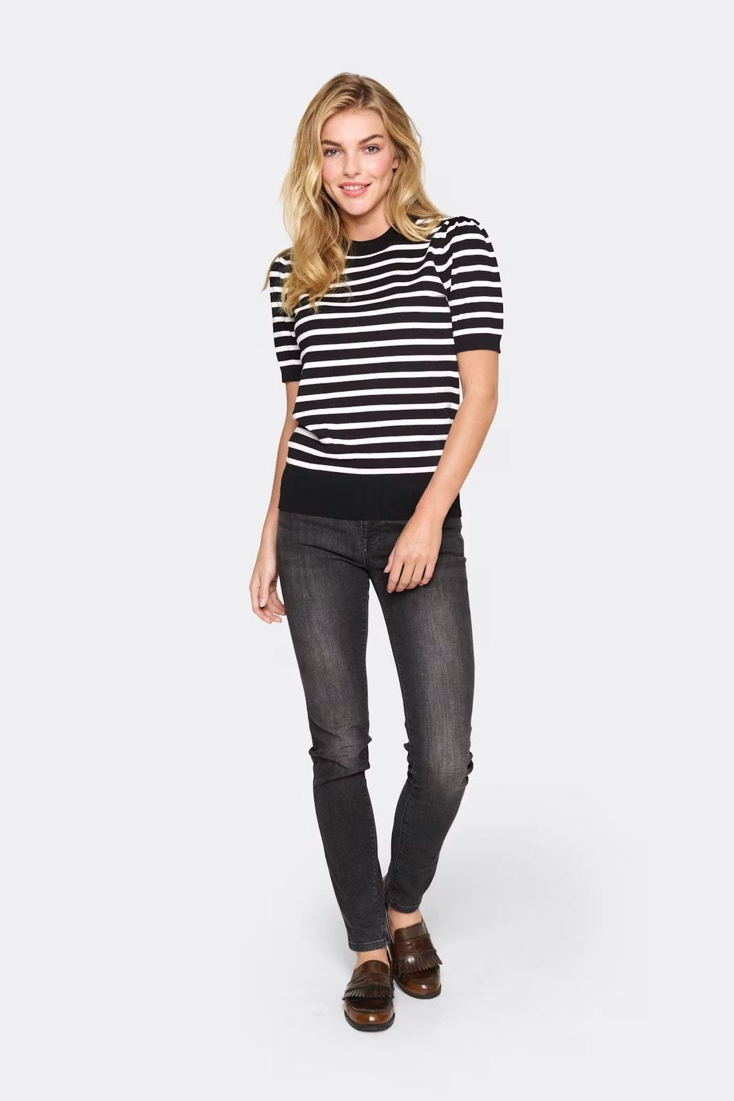 Saint Tropez Mila SS Pullover Striped Black and White