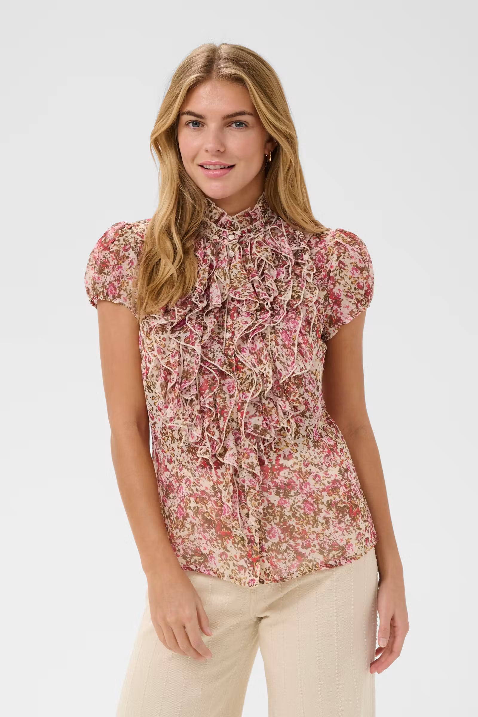 Saint Tropez Lilja Crinkle SS Shirt Ballerina Brushed Bloom
