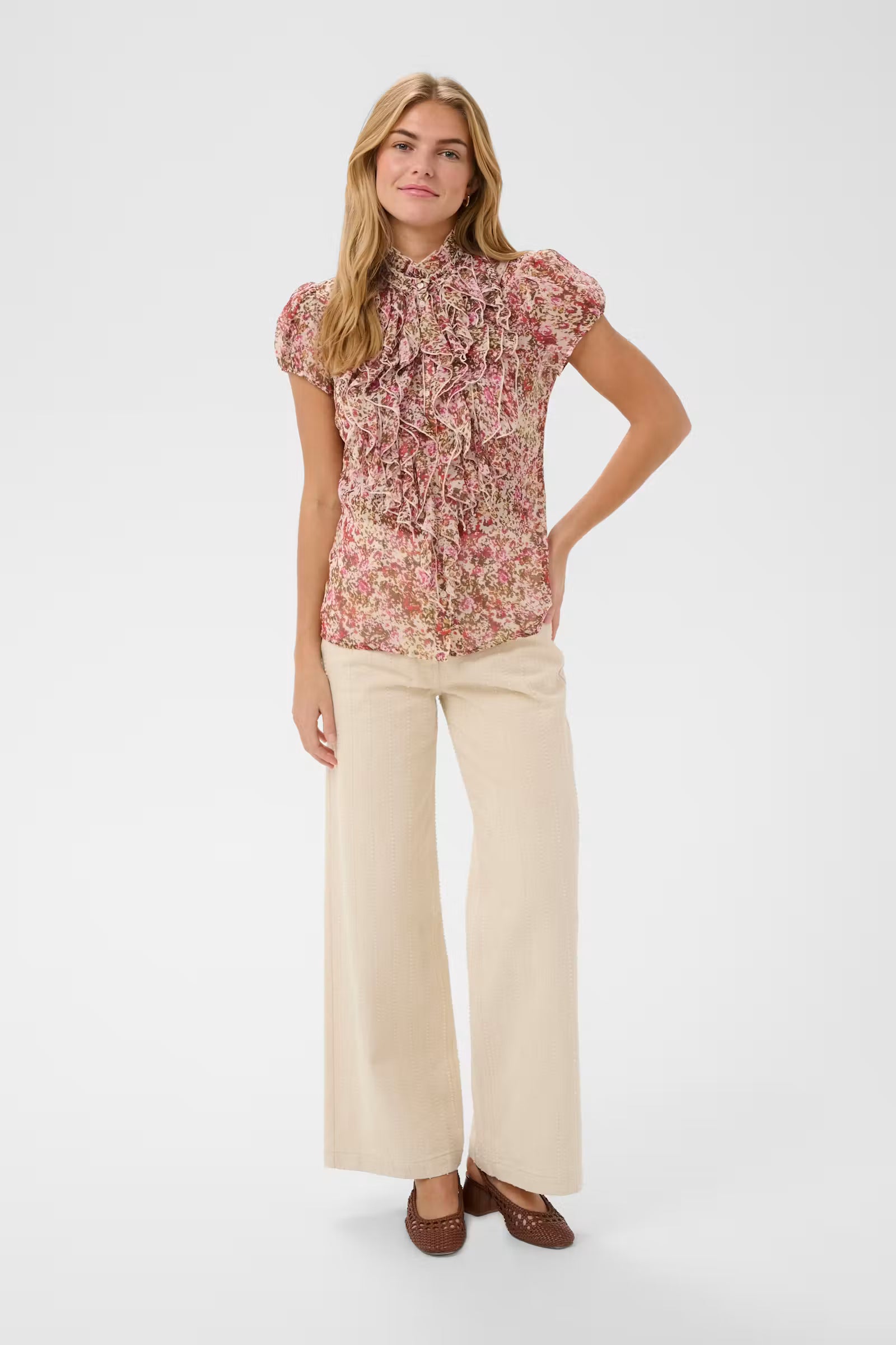 Saint Tropez Lilja Crinkle SS Shirt Ballerina Brushed Bloom