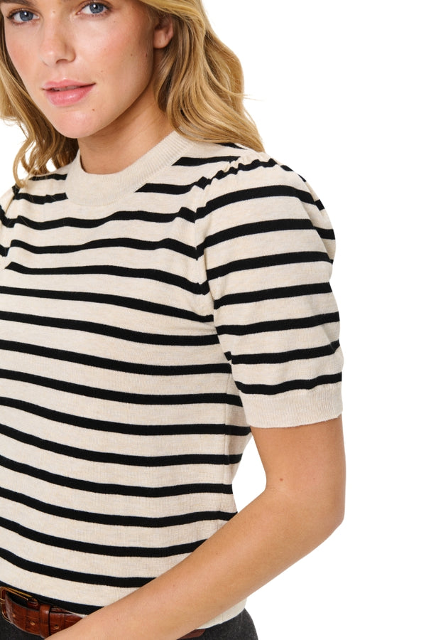 Saint Tropez MilaSZ SS Striped Pullover Brown Rice Black Stripe