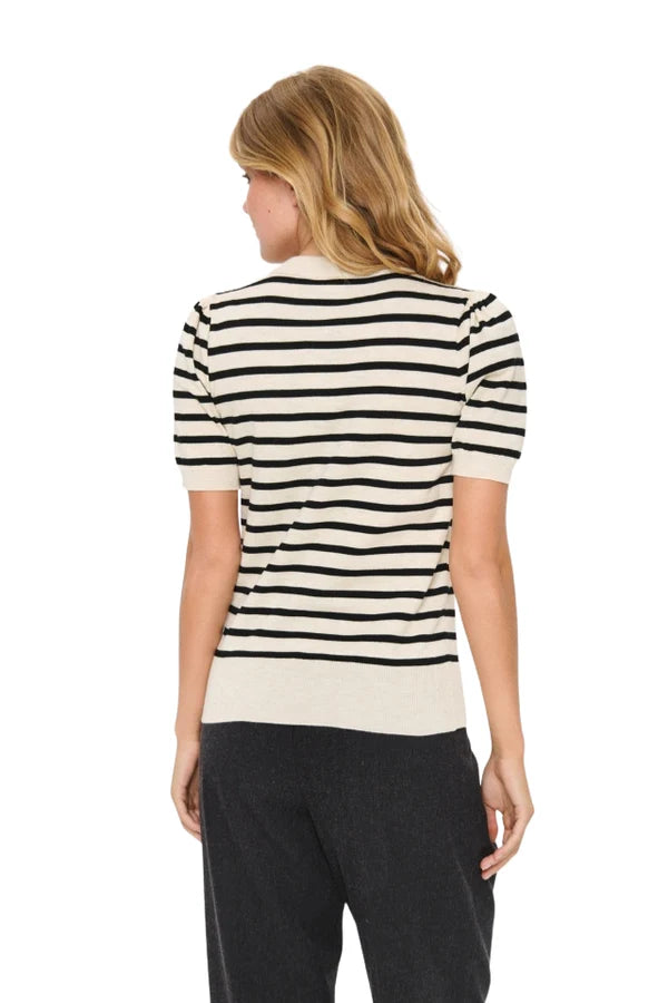 Saint Tropez MilaSZ SS Striped Pullover Brown Rice Black Stripe