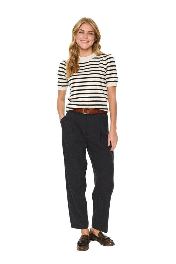 Saint Tropez MilaSZ SS Striped Pullover Brown Rice Black Stripe