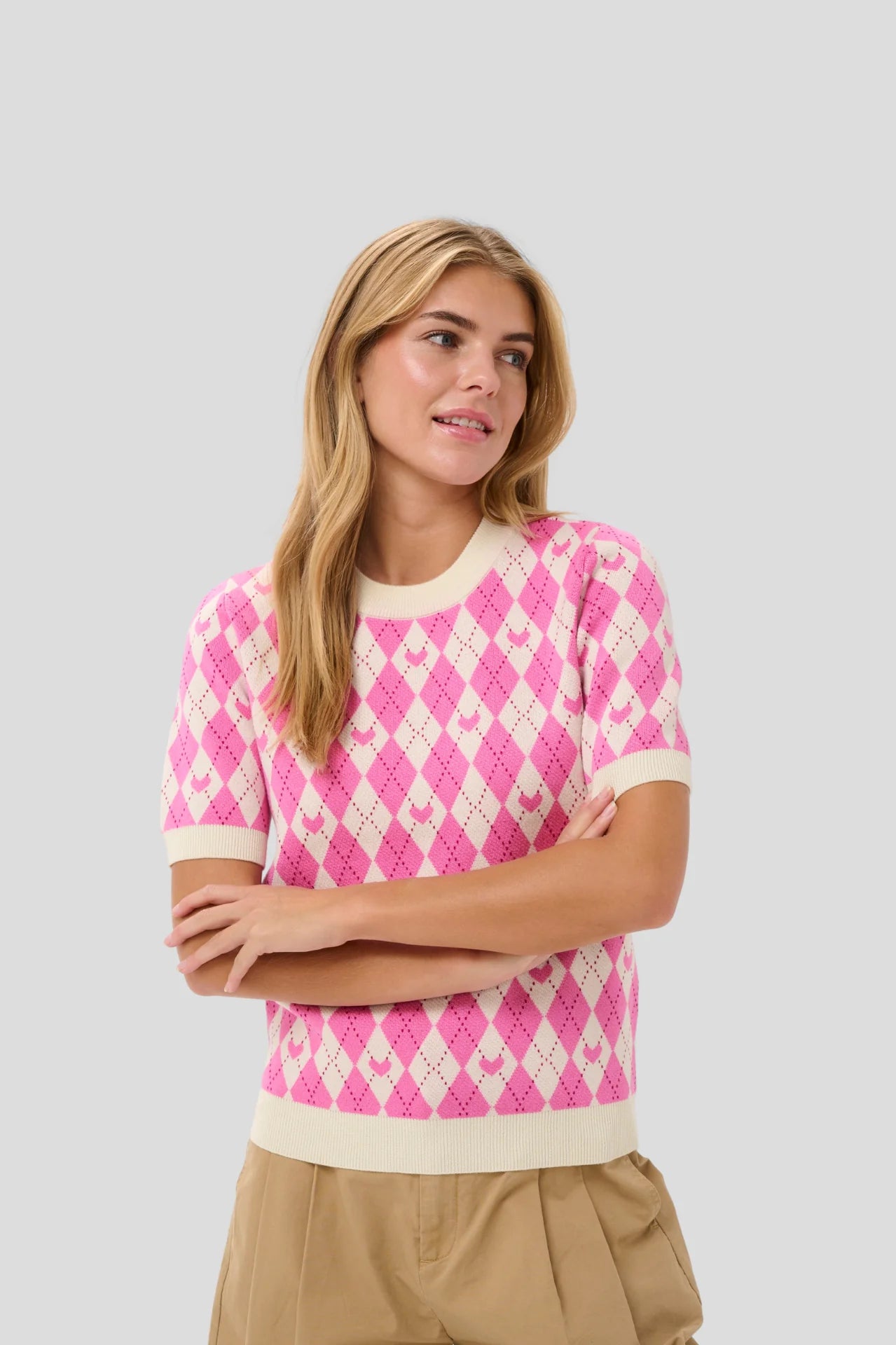 Saint Tropez Pamilla Pullover Pink Shades Argyle Hearts