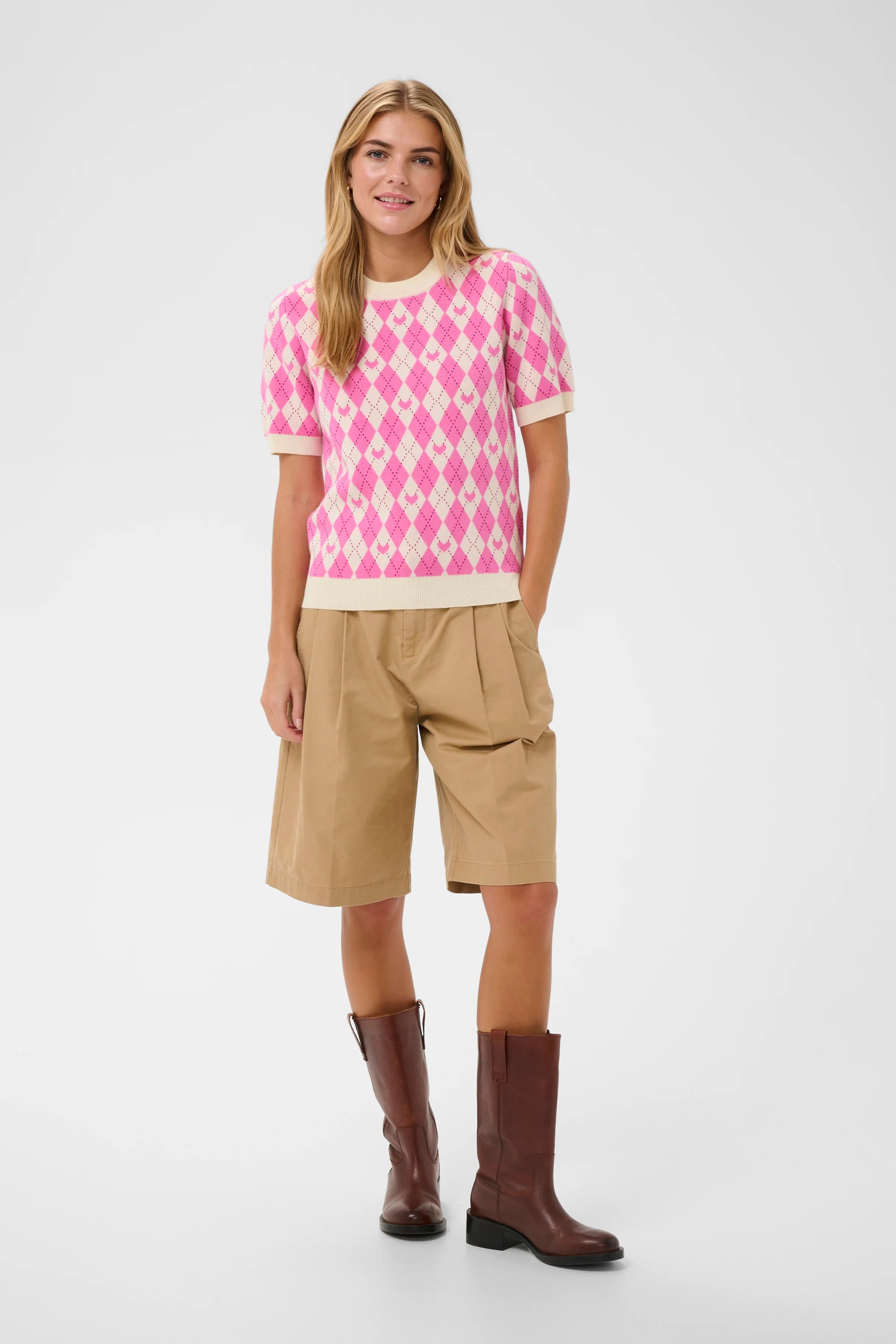 Saint Tropez Pamilla Pullover Pink Shades Argyle Hearts