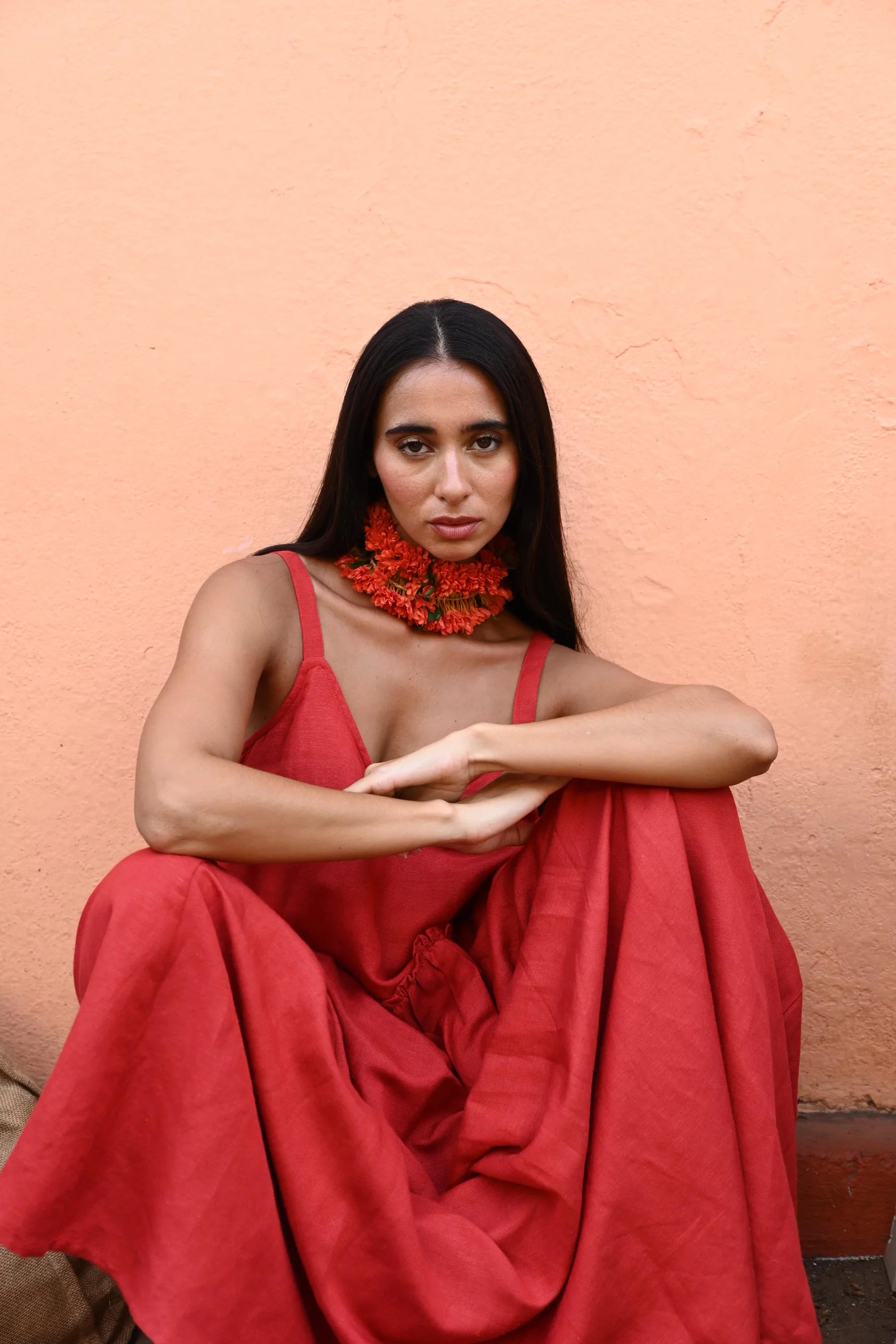 Shanty Limone Dress Cherry Linen Blend