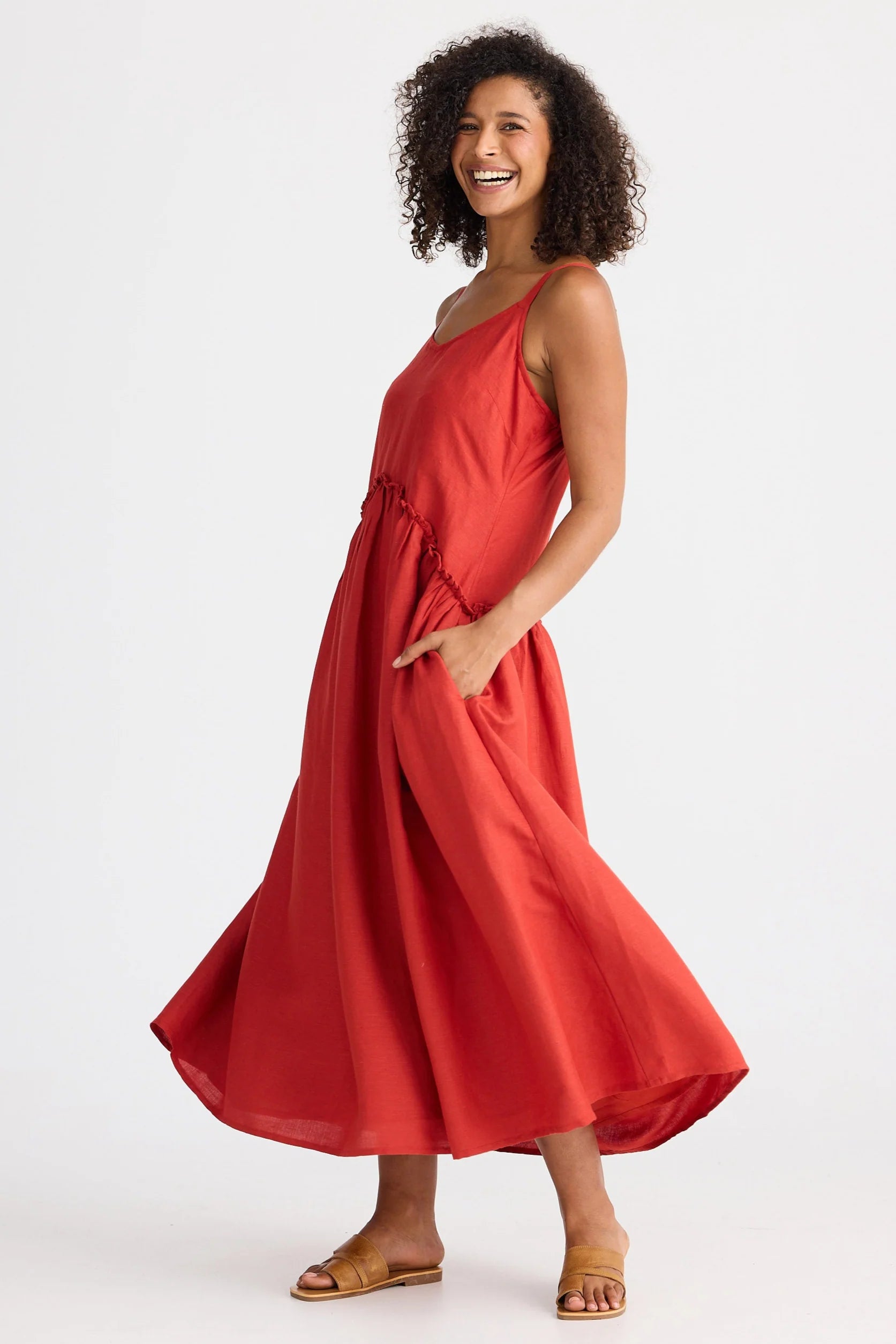 Shanty Limone Dress Cherry Linen Blend