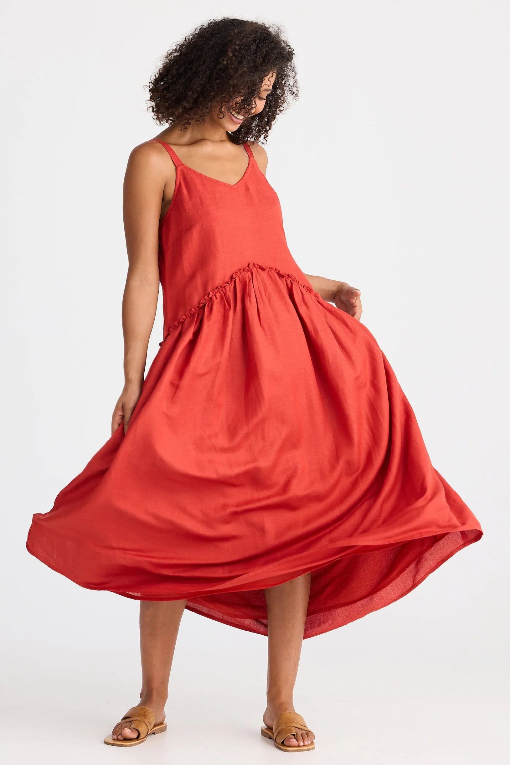 Shanty Limone Dress Cherry Linen Blend