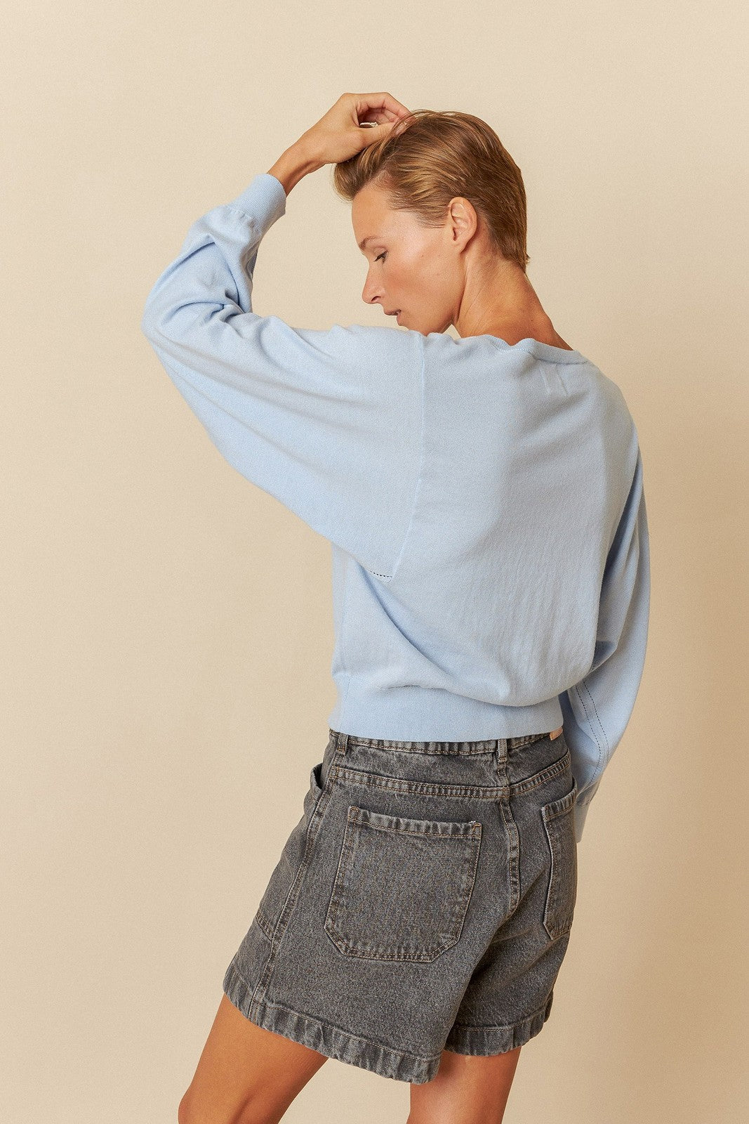 Indi & Cold TK471 Batwing Sleeve Knit Jacket Sky Blue Cielo