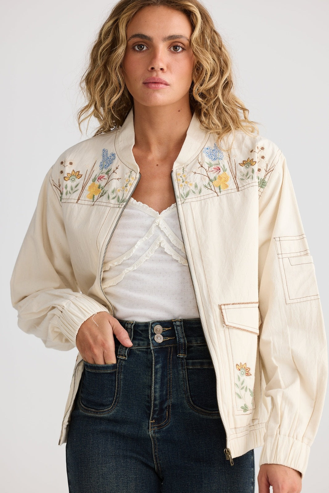 Talisman Fleur Bomber Jacket Off White
