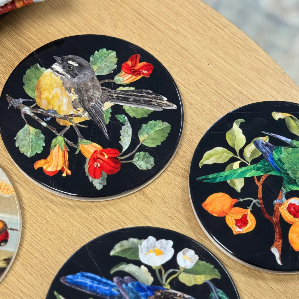 Tanya Wolfkamp Ceramic Coaster Pietra Dura Fantail