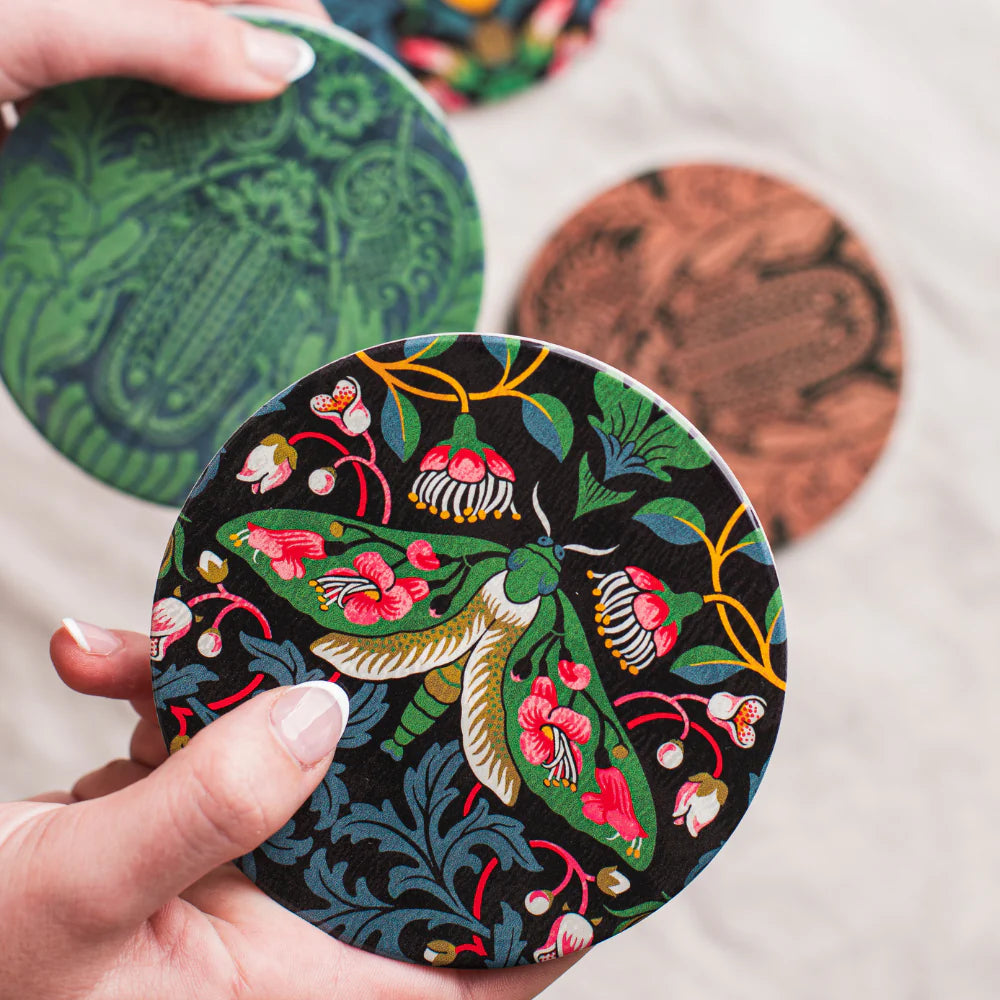 Tanya Wolfkamp Ceramic Coaster Damask Moth Set of 4