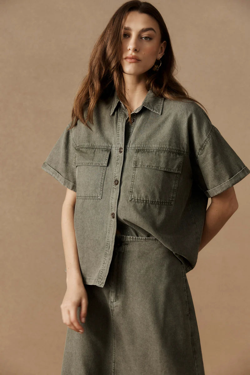 Eb & Ive Bodhi Denim Shirt Olive