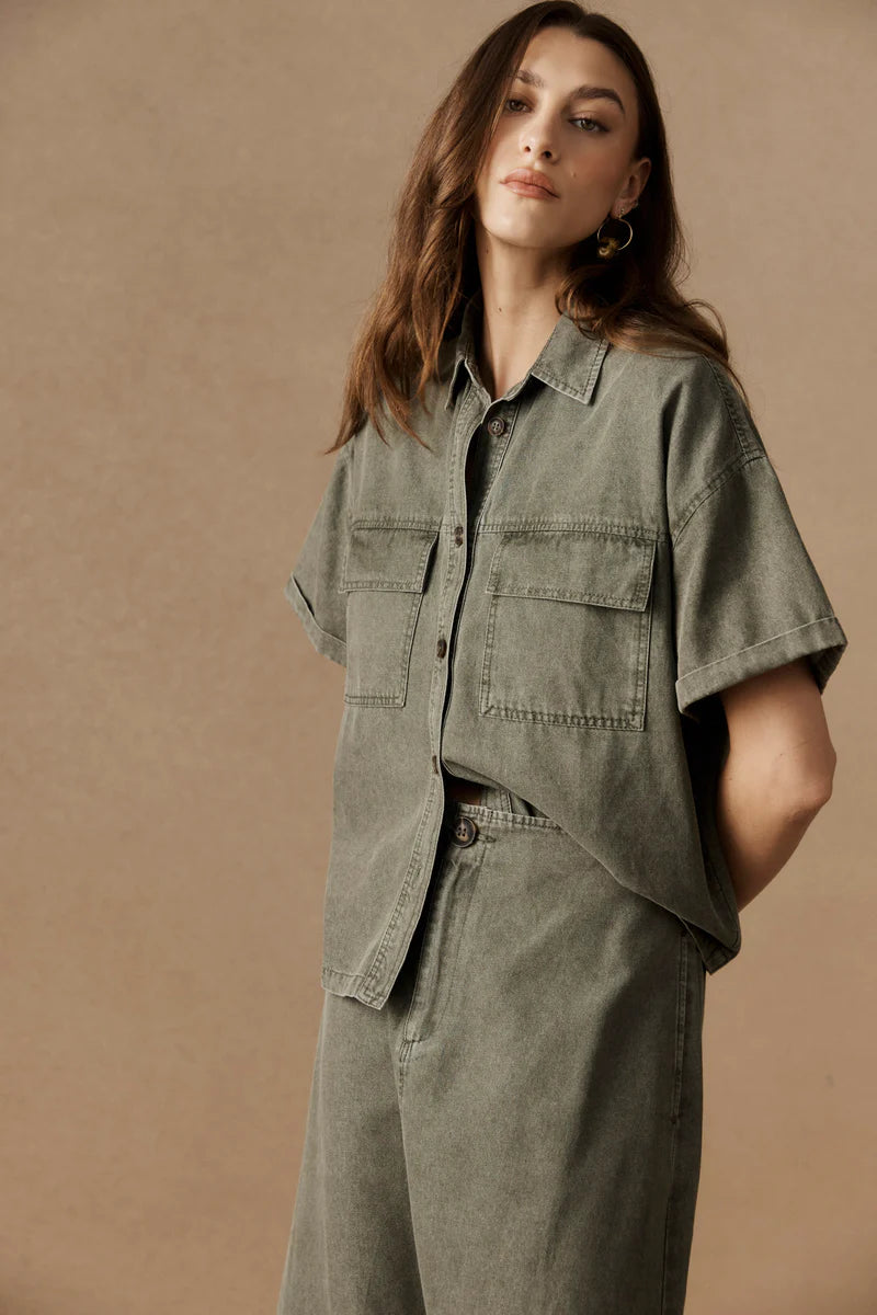 Eb & Ive Bodhi Denim Shirt Olive