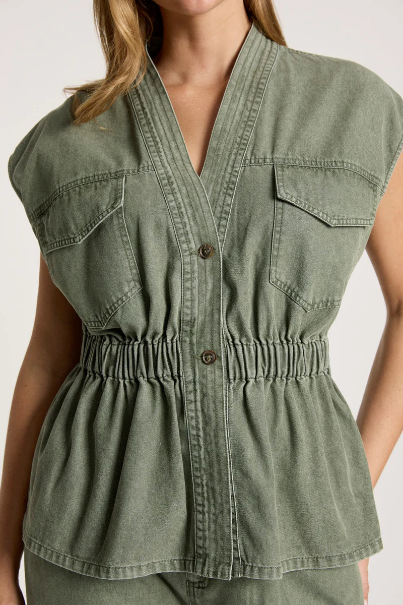 Eb & Ive Bodhi Denim Vest Olive