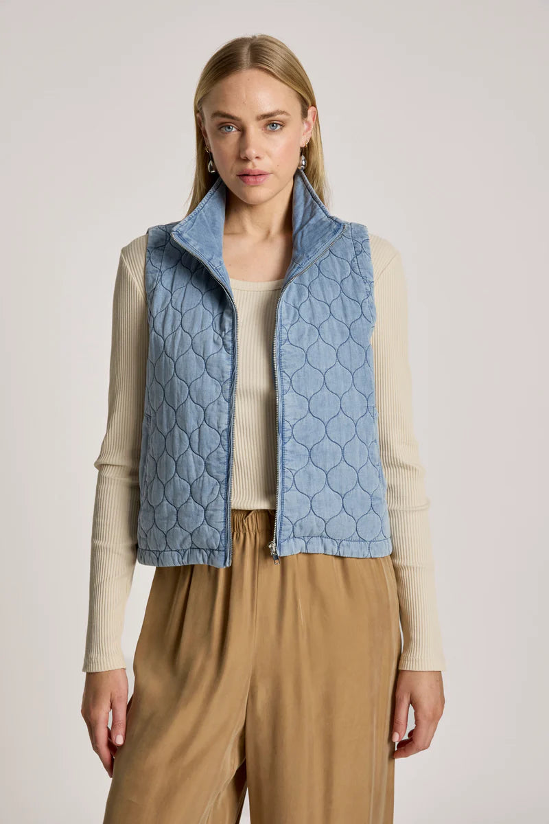 Eb & Ive Sansi Quilted Crop Vest Denim