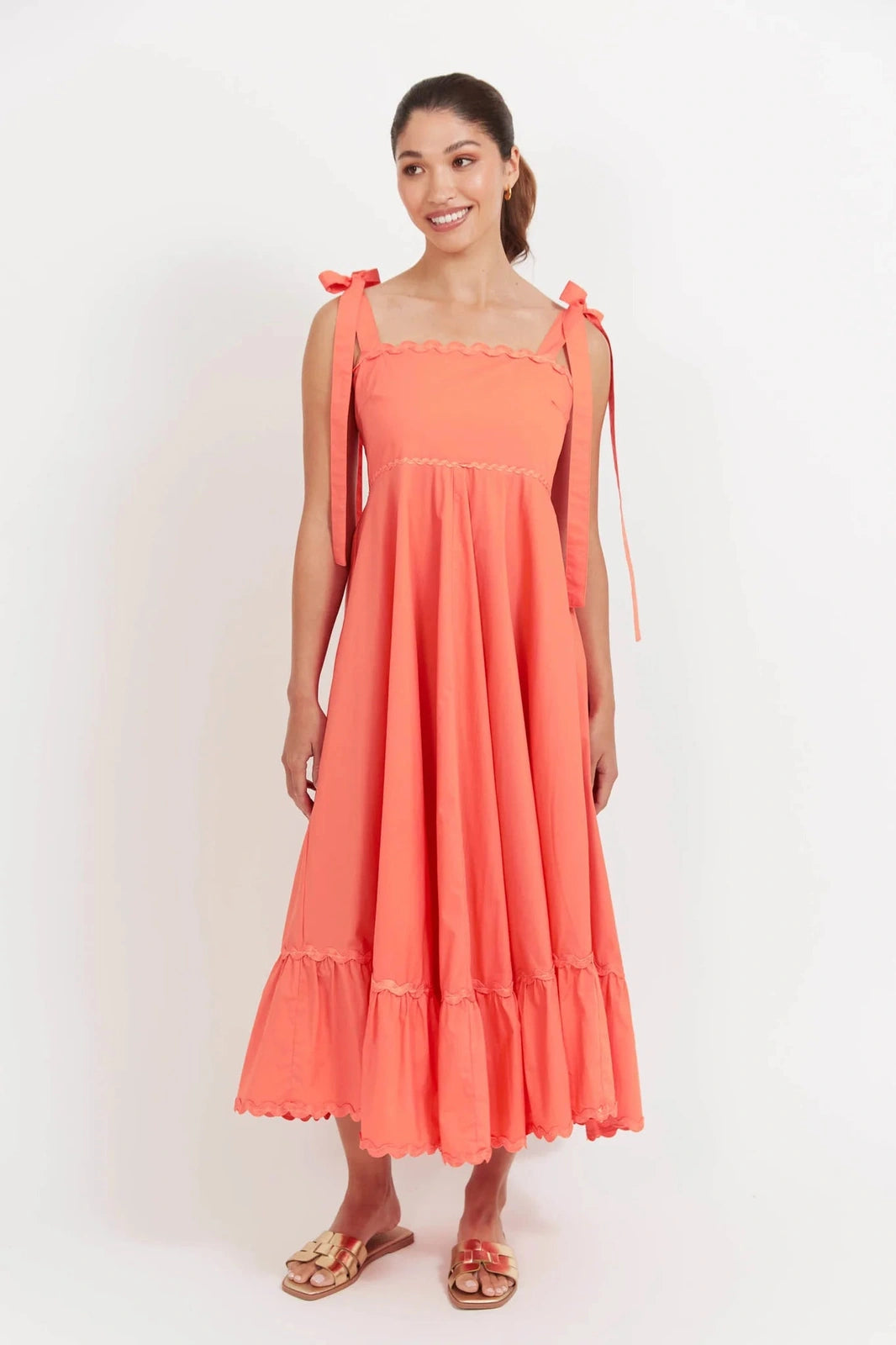 Haven Brasilia Tie Maxi Dress Coral