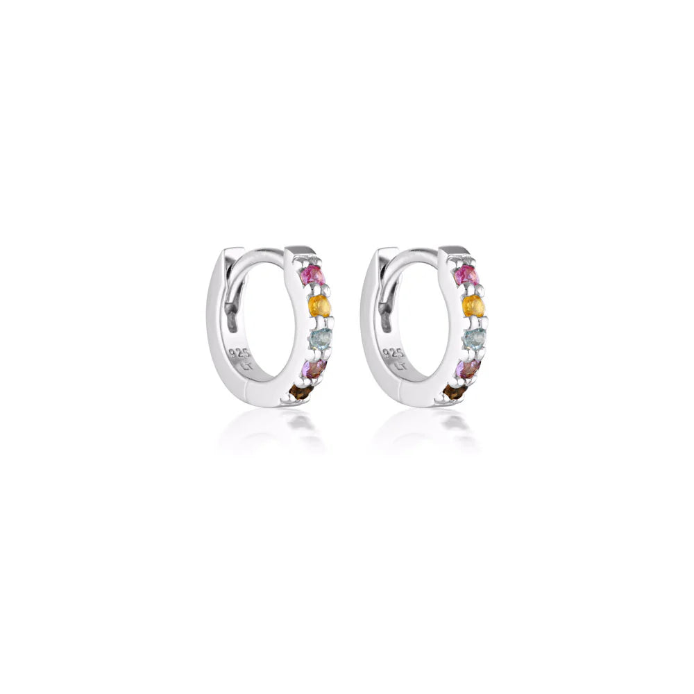 Linda Tahija Mini Alpha Huggie Earring Silver - Rainbow Gemstones