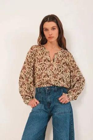 Indi & Cold Smocked Front Shirt Lino KI197