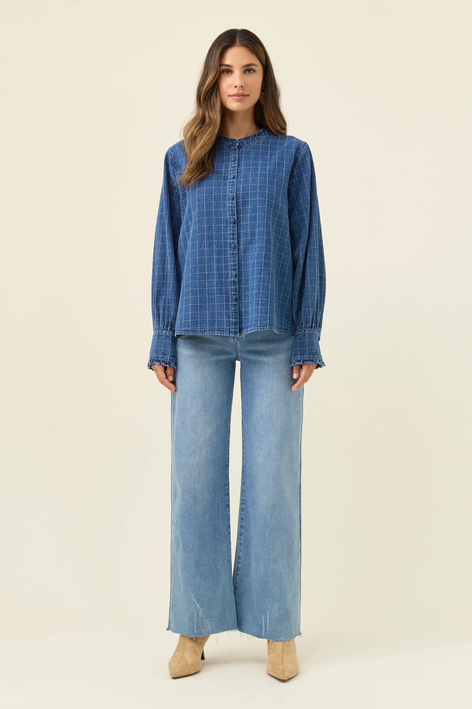 Isle of Mine Sloane Denim Frill Shirt Check