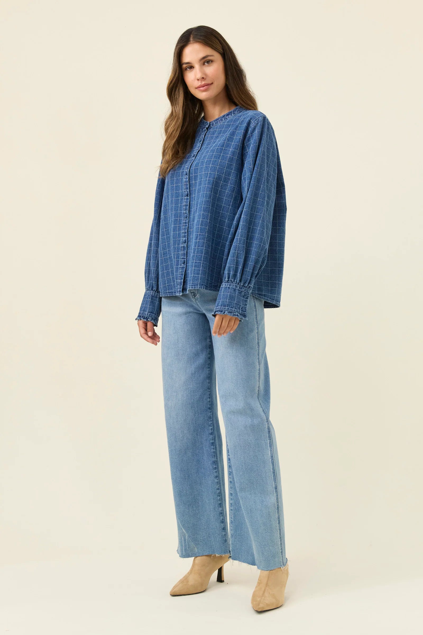 Isle of Mine Sloane Denim Frill Shirt Check