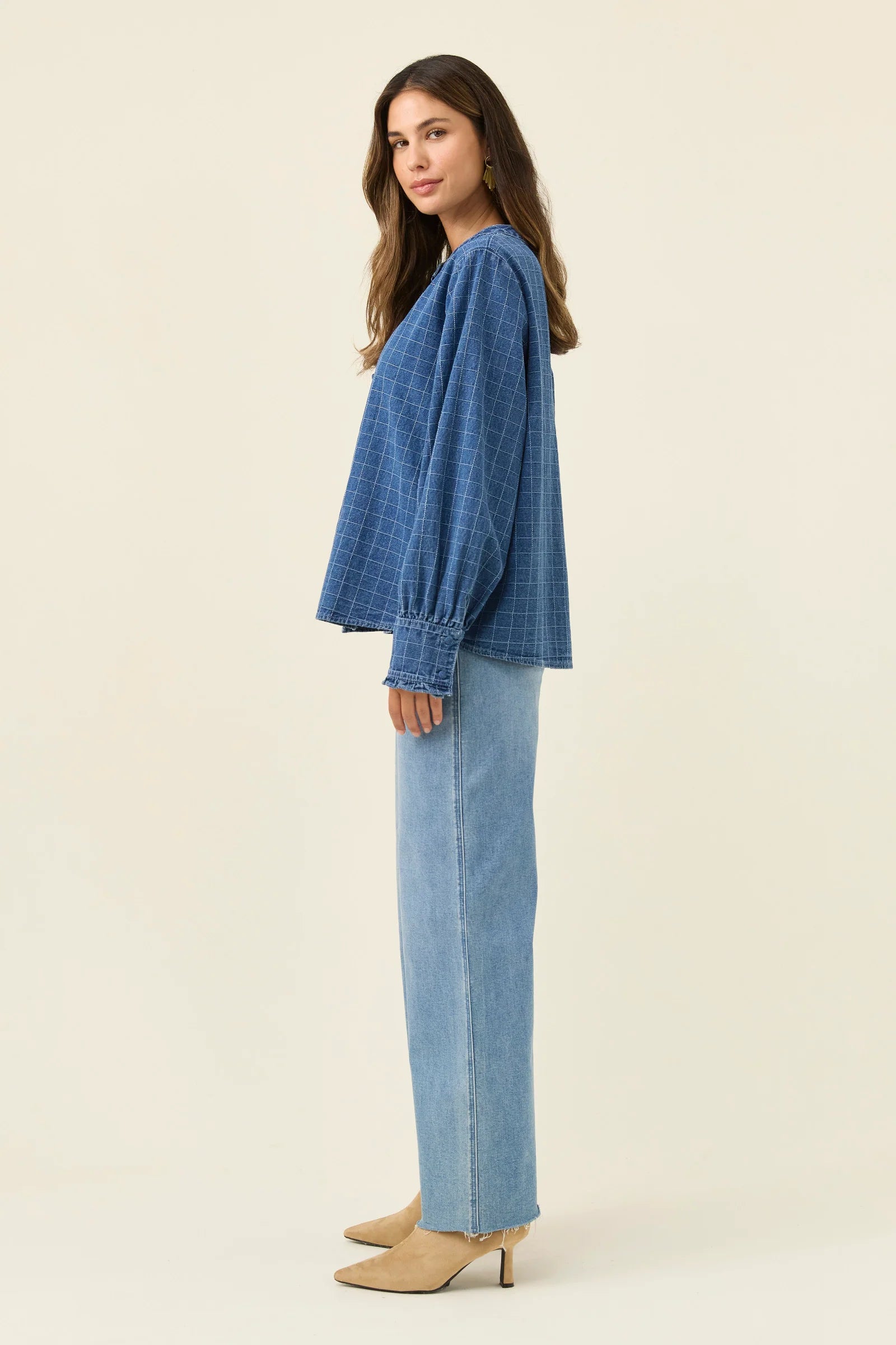 Isle of Mine Sloane Denim Frill Shirt Check