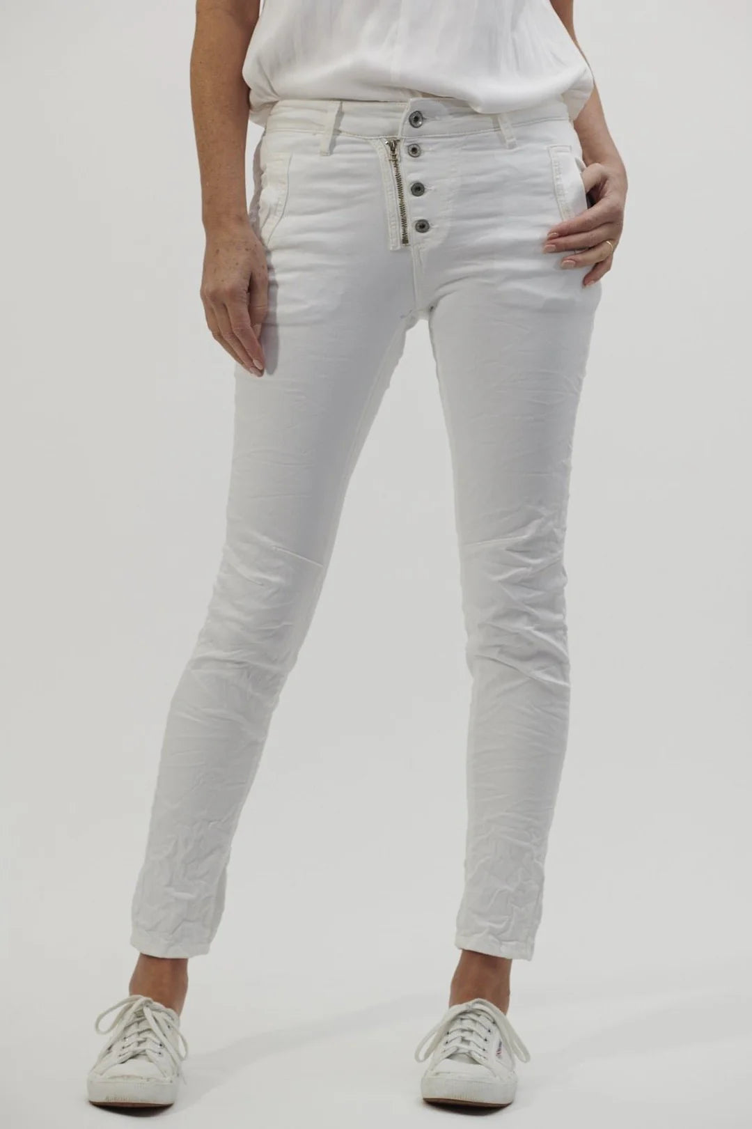 Italian Star Zip Button Jean White