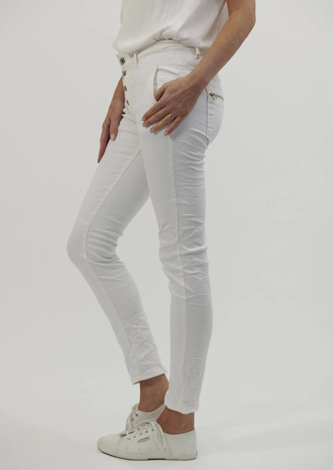 Italian Star Zip Button Jean White