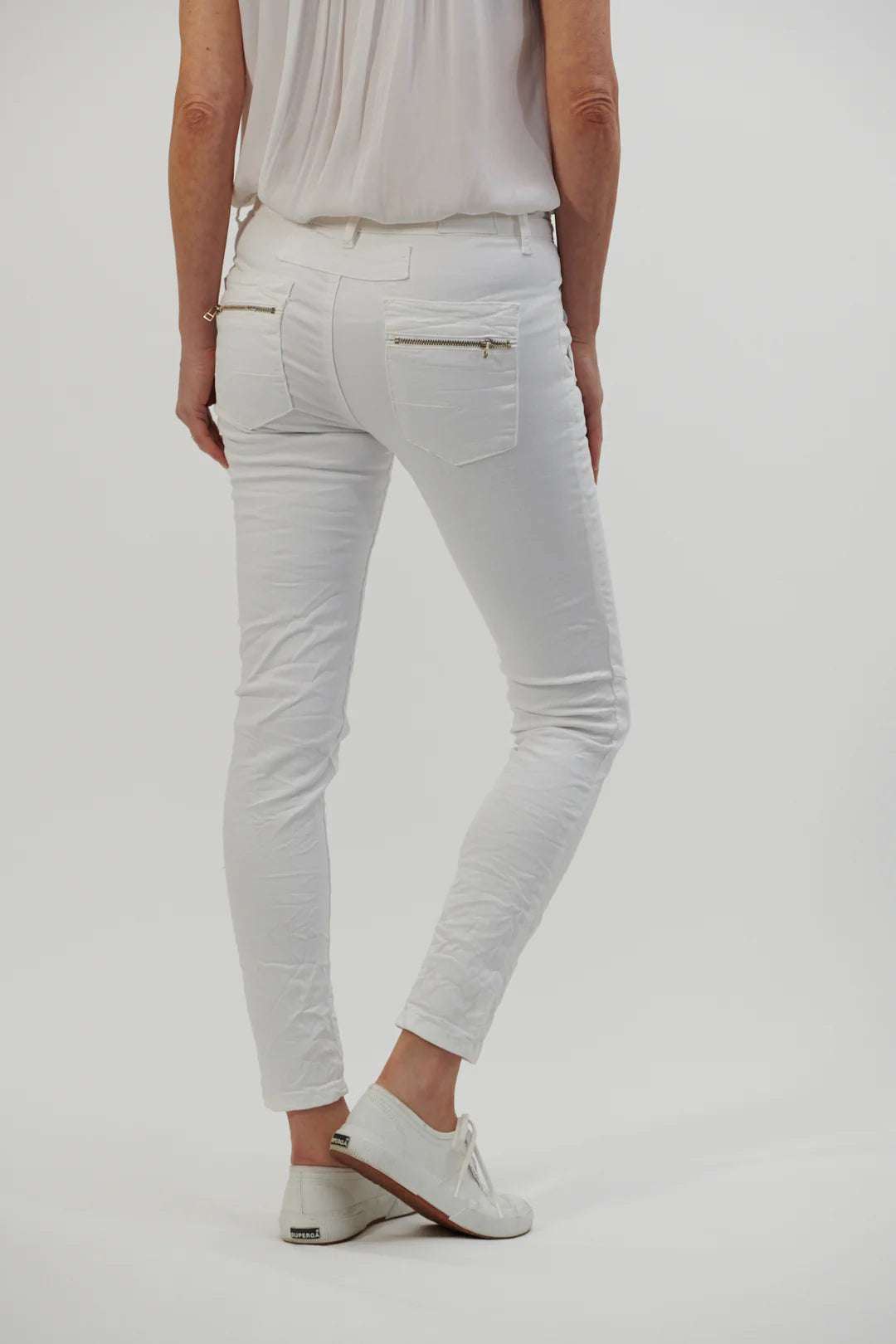 Italian Star Zip Button Jean White