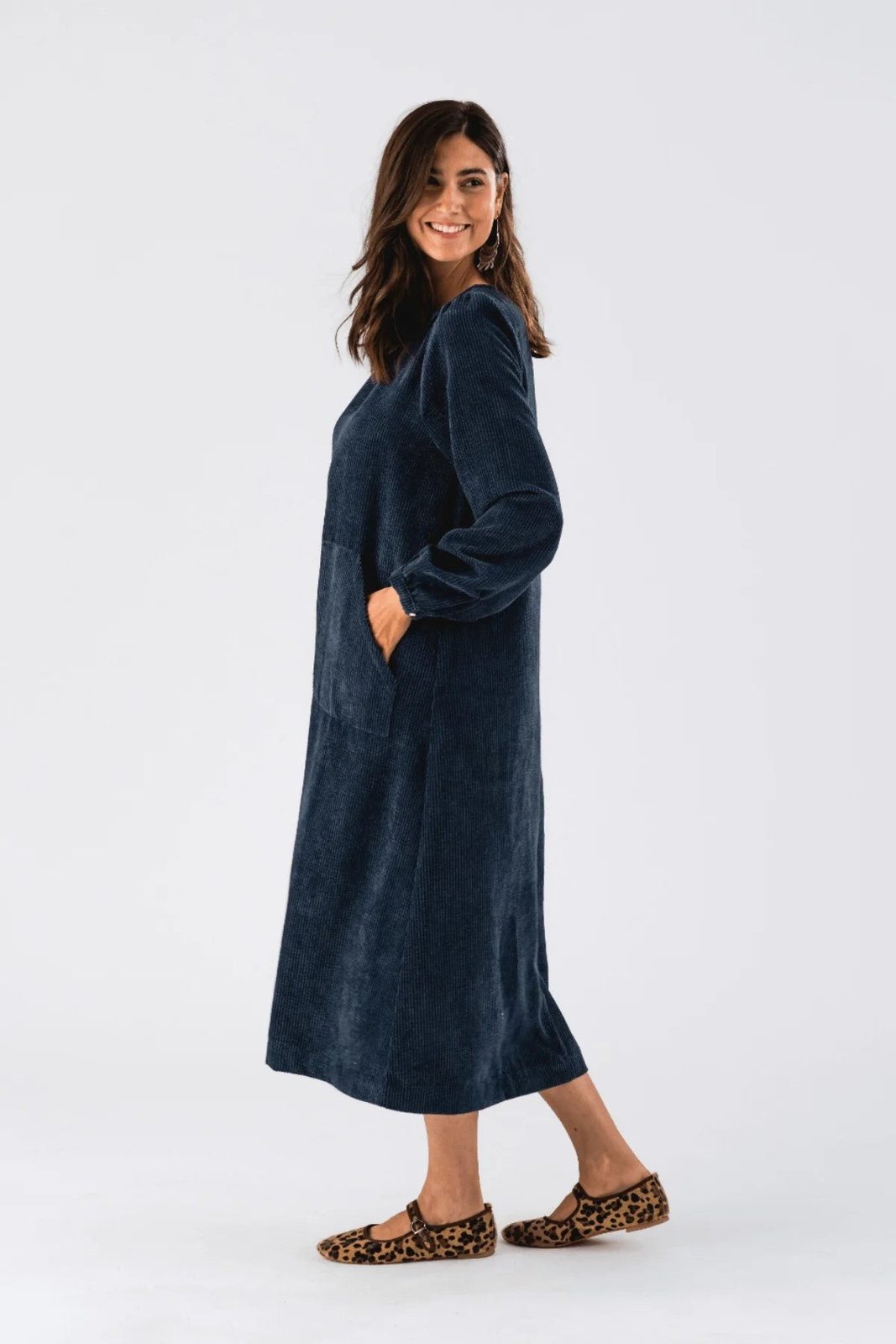 Lollys Laundry Lucas Midi Dress LS Dark Blue