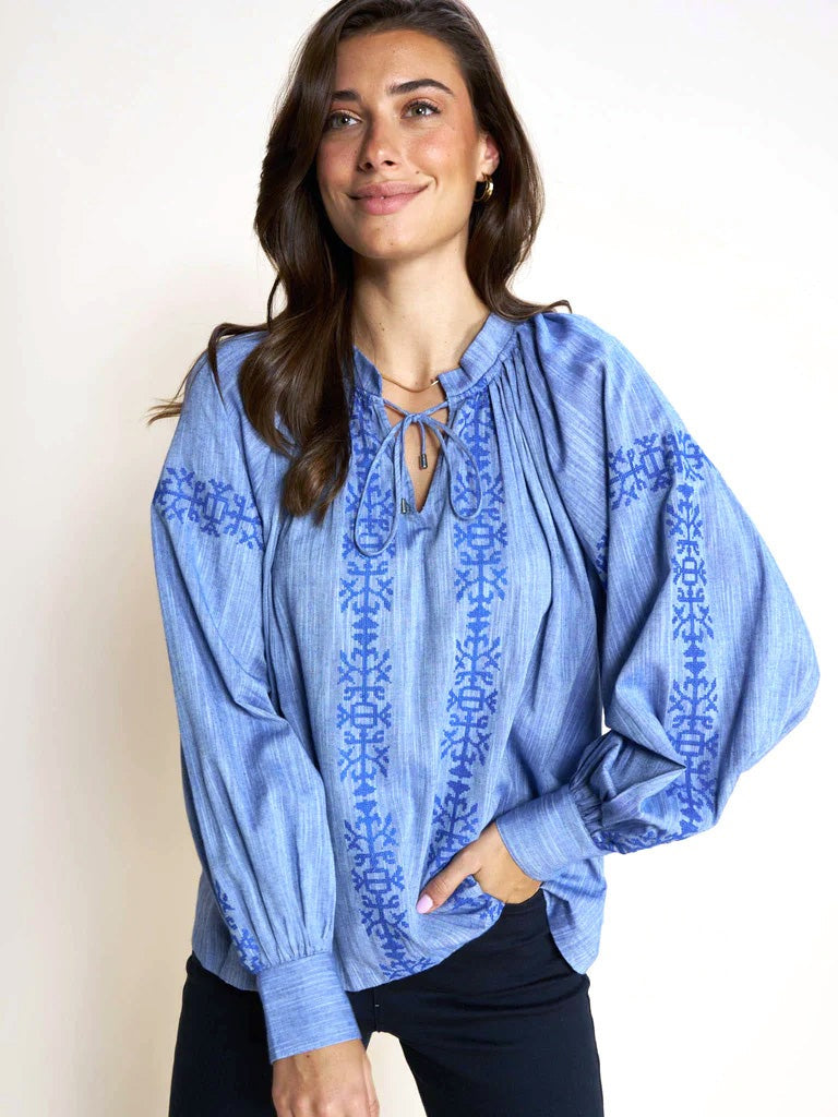 Mos Mosh MM Tessa Embroidery Shirt Blue Shadow