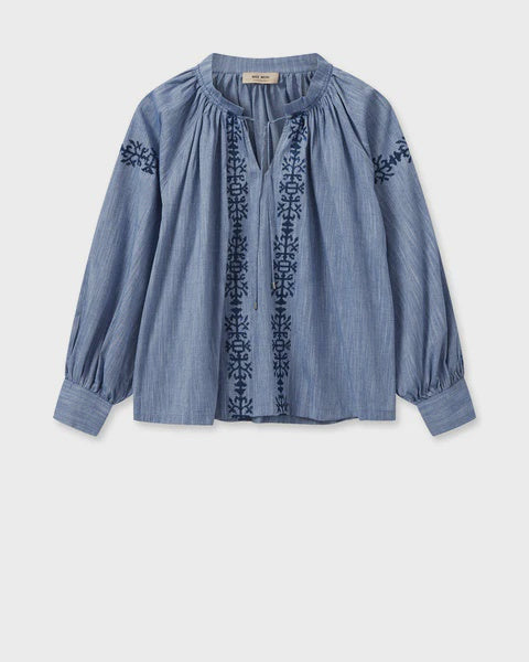 Mos Mosh MM Tessa Embroidery Shirt Blue Shadow