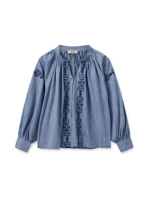 Mos Mosh MM Tessa Embroidery Shirt Blue Shadow