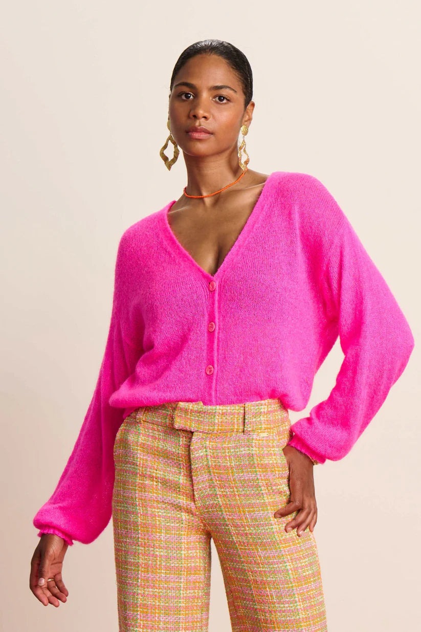 POM Cardigan Neon Pink