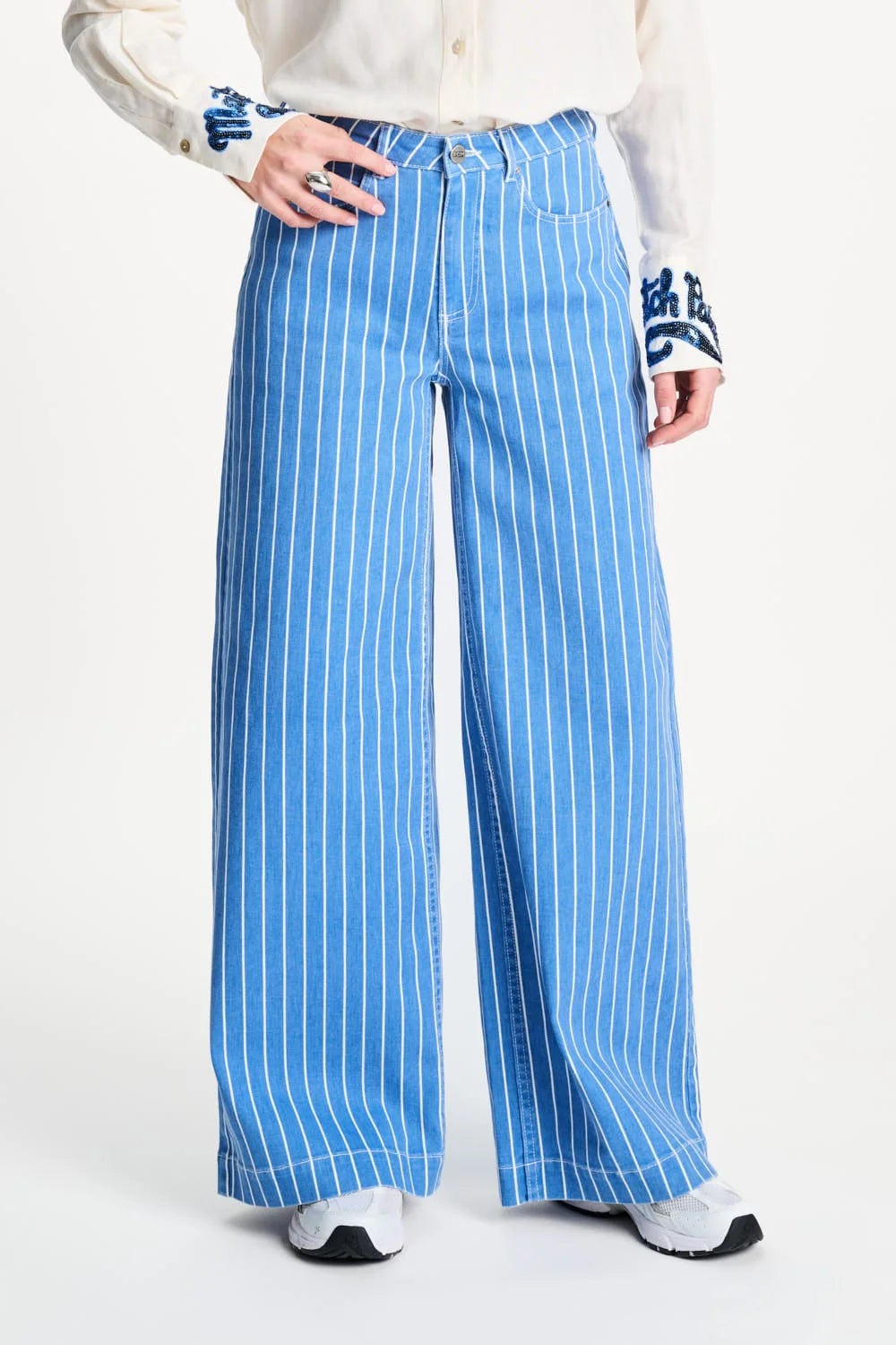 Pom Amsterdam Jeans Denim Stripes Blue