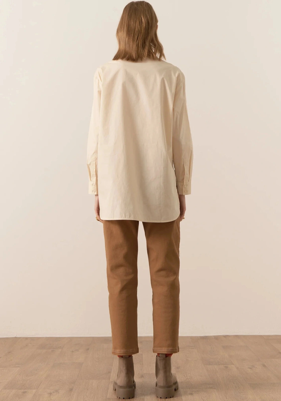 POL Eyre Contrast Back Shirt White/Pebble