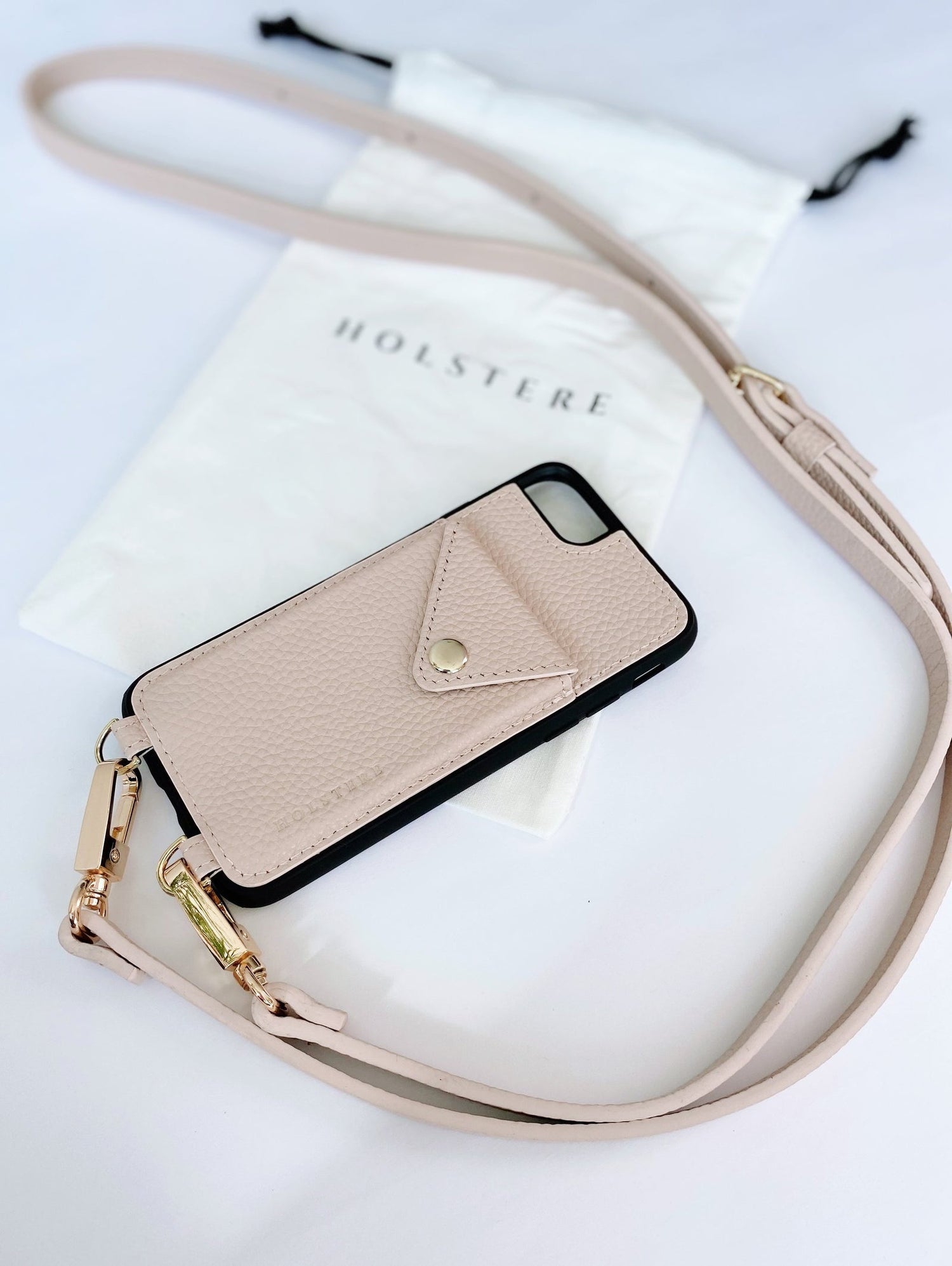Holstere Manhattan Cream iPhone pouch w/ Gold Hardware