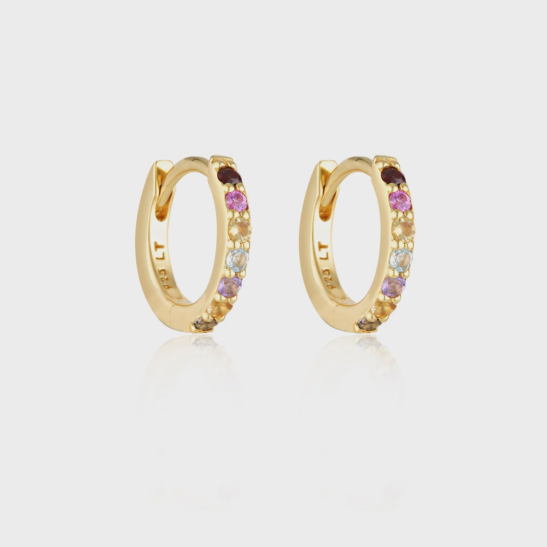 Linda Tahija Alpha Huggie Earring Gold - Rainbow Gemstones